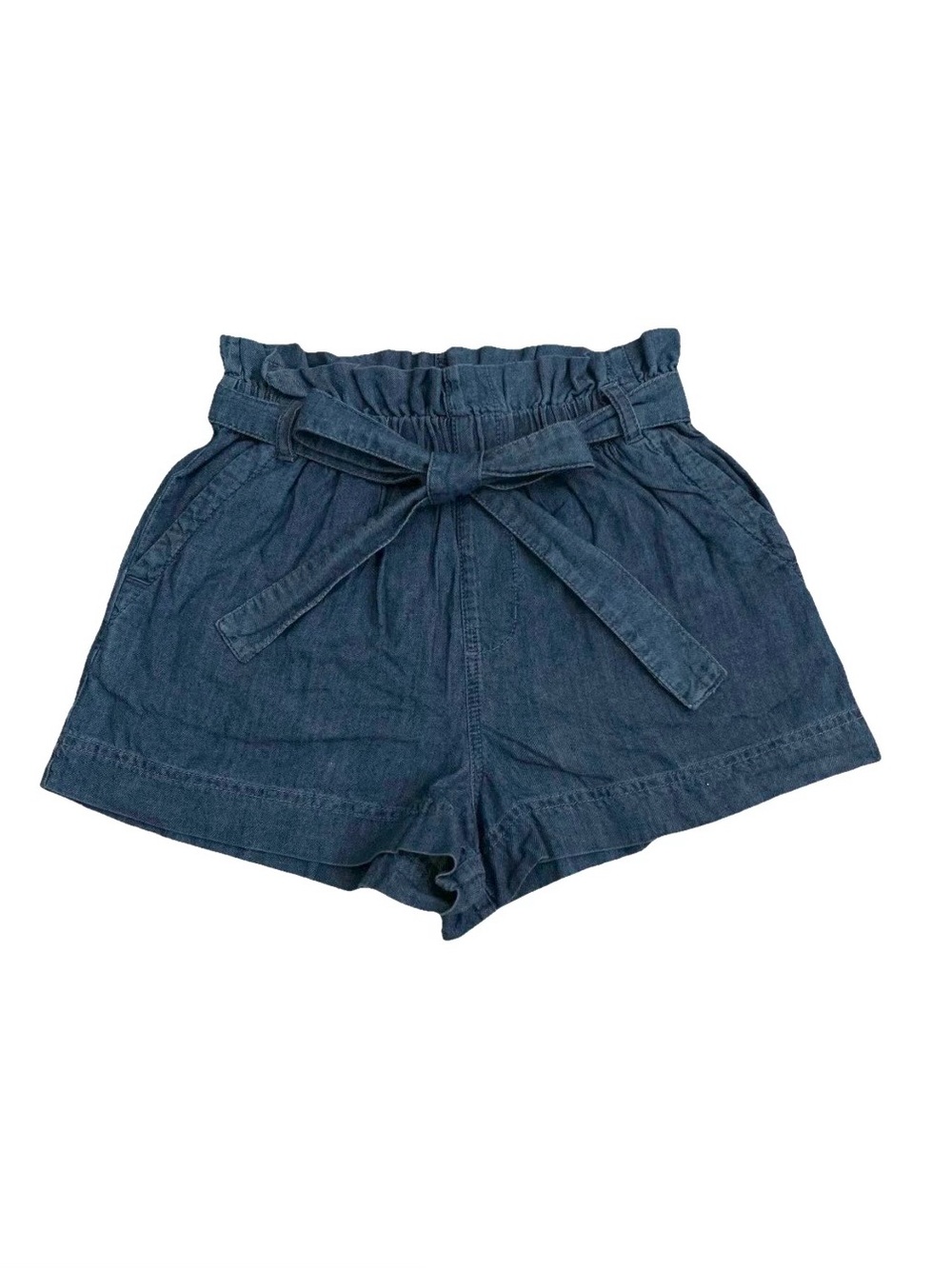 Pact Chambray Shorts Womens Blue Organic Cotton Belted Tie Front Stretch Waist